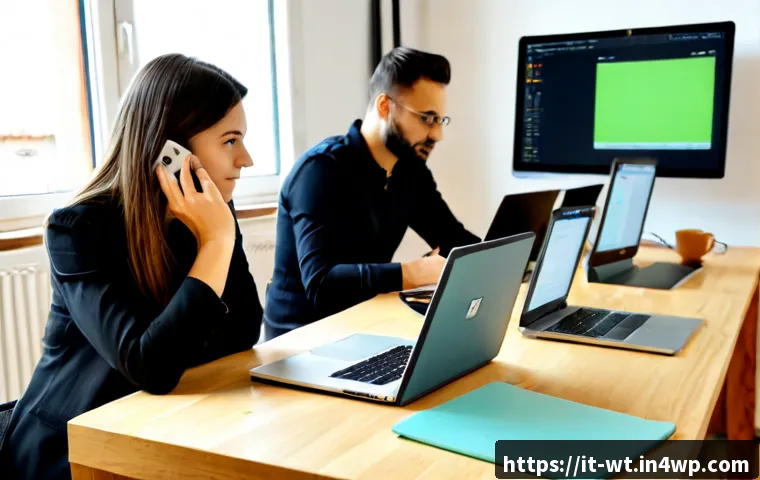 오픈소스 기여를 위한 효과적인 피드백 주기 - Photorealistic collaborative code review in a bright Italian coworking studio, two diverse open-sour...